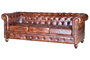 Giner y Colomer Sofa Chester 3 Places en Cuir Brun Vieilli - Canapé en Cuir Naturel Marron (76x200x85 cm)